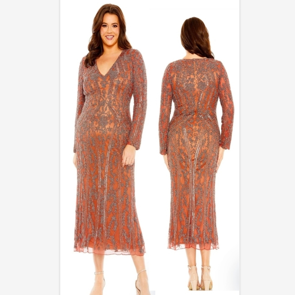NWT Mac Duggal 5938 Fabulouss Sz 18W Orange Brown